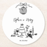 Hand drawn funky Whimsical  Wedding  Round Paper Coaster<br><div class="desc">Celebrate your wedding in style with our unique hand draw paper coaster. This design features hand drawn Bow illustration</div>