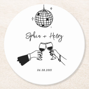 Hand drawn funky Whimsical Wedding Round Paper Coaster