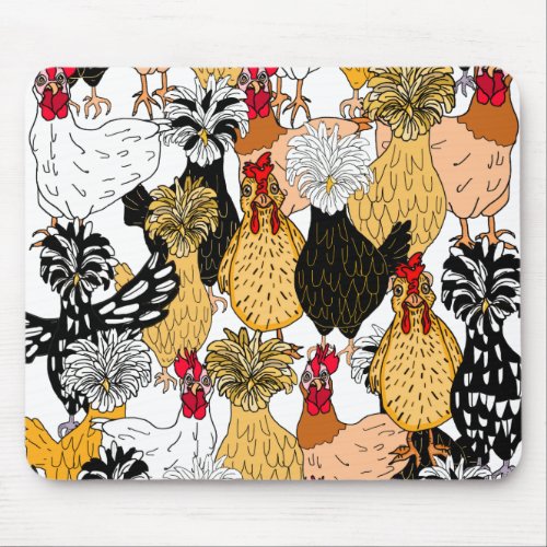 Hand Drawn Funny Cartoon Chicken Art Mouse Pad