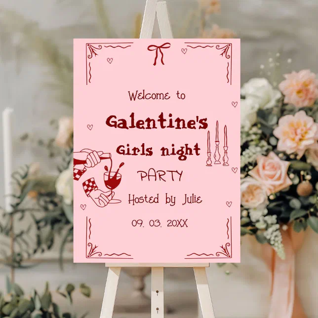 Hand Drawn Galentine Girls Night Welcome Sign | Zazzle