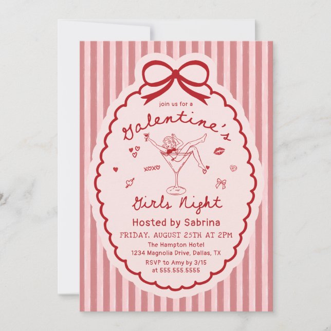 Hand Drawn Galentines Girls Night Party Invitation (Front)