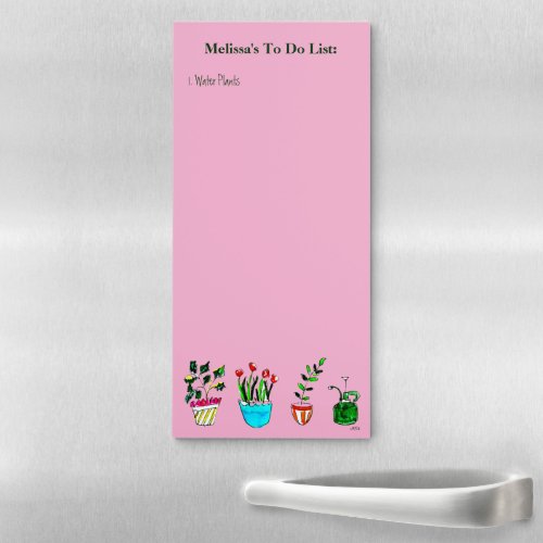 Hand Drawn Garden To_Do List Pink Monogram  Magnetic Notepad