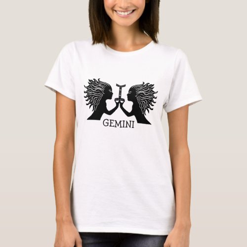 Hand Drawn Gemini Twins Holding Zodiac Symbol T_Shirt