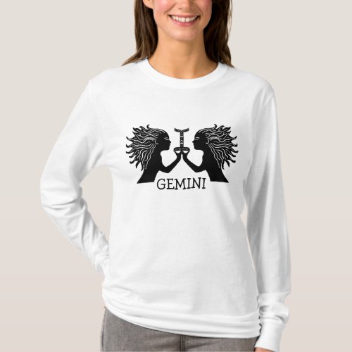 Hand Drawn Gemini Twins Holding Zodiac Symbol T_Shirt