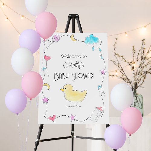 Hand Drawn Gender Neutral Baby Shower Duck Welcome Foam Board