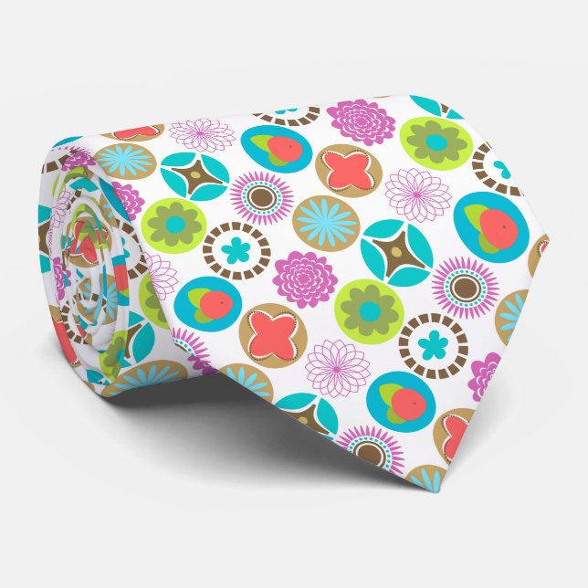 Hand Drawn Geometric Circles Design Necktie (Rolled)