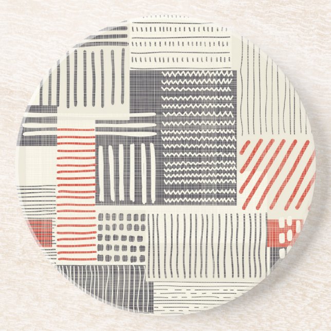 Hand-drawn geometric stripes, seamless pattern. coaster (Front)