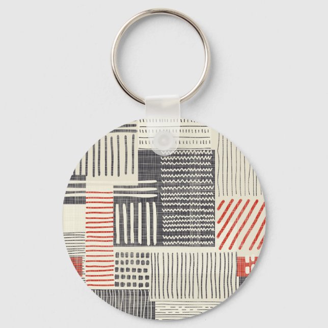 Hand-drawn geometric stripes, seamless pattern. keychain (Front)