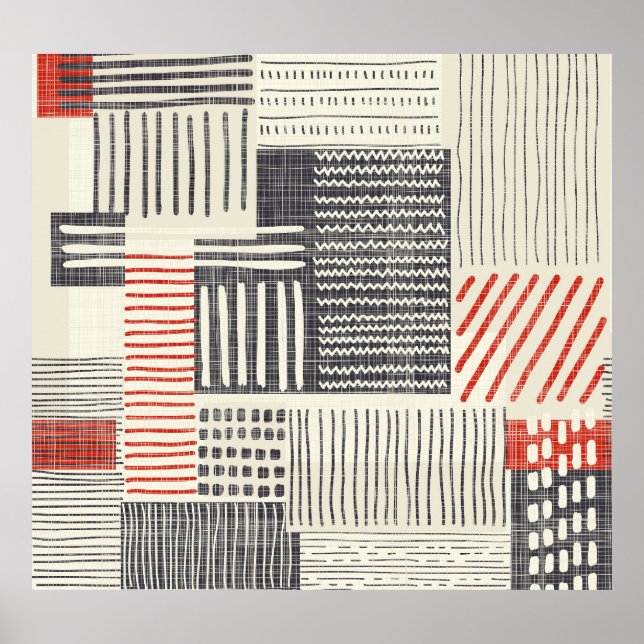 Hand-drawn geometric stripes, seamless pattern. poster (Front)