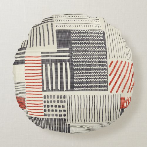 Hand_drawn geometric stripes seamless pattern round pillow