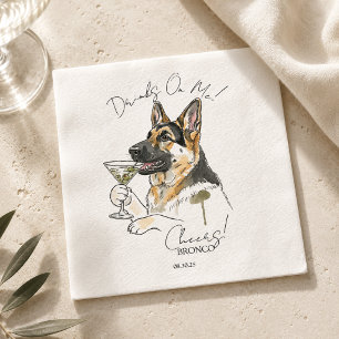 Hand Drawn German Shepherd Martini Open Bar Napkins