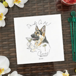 Hand Drawn German Shepherd Martini Open Bar  Napkins