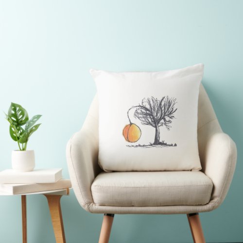 Hand_drawn Giant Peach Tree Throw Pillow