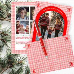 Hand-Drawn Gingham Pattern Pink Red Holly CUSTOM Envelope