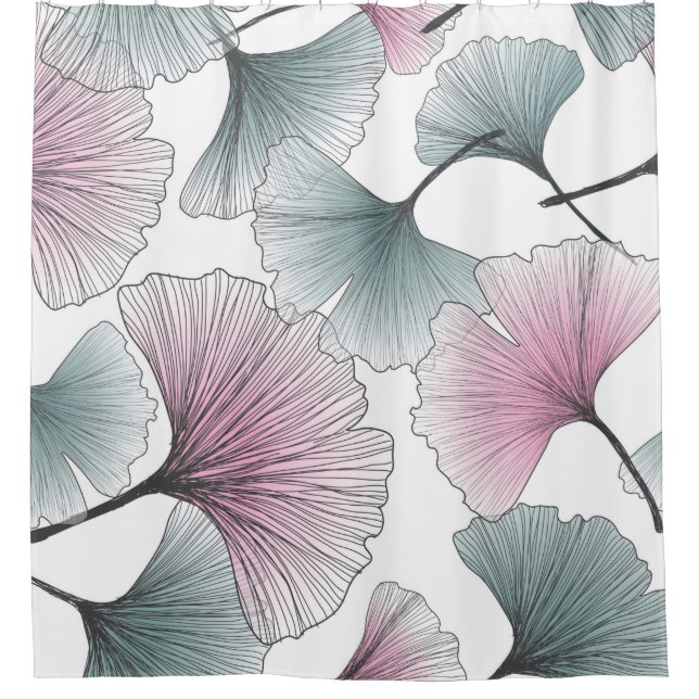 Hand drawn gingko biloba background seamless patte shower curtain (Front)