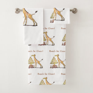 Hand-Drawn Giraffe Christmas Tree Art Bath Towel Set
