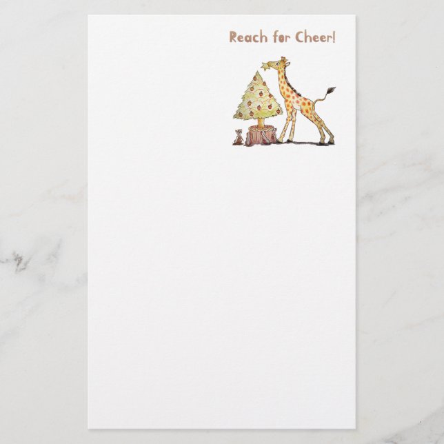 Hand-Drawn Giraffe Christmas Tree Art Stationery (Front)