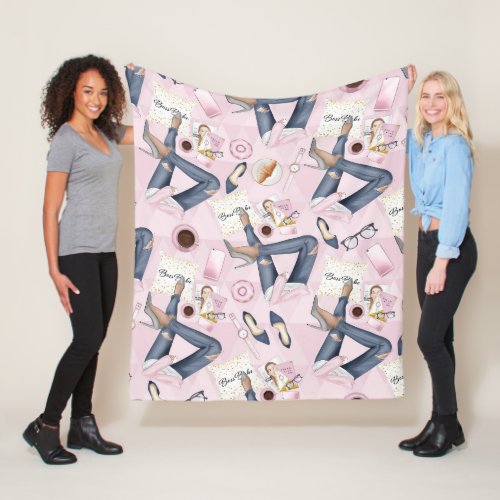 Hand Drawn Girl Boss Fleece Blanket