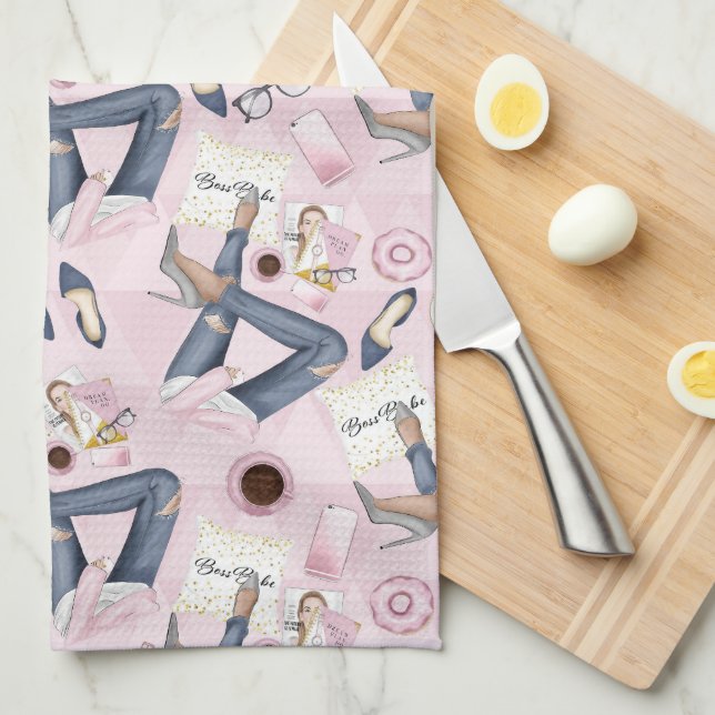 Hand Drawn Girl Boss Kitchen Towel (Quarter Fold)