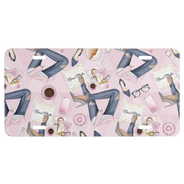 Hand Drawn Girl Boss License Plate (Front)