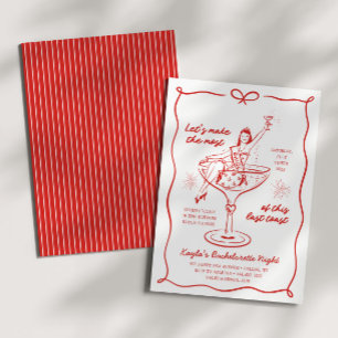 Hand Drawn Girls' Night Red Champagne Bachelorette Invitation