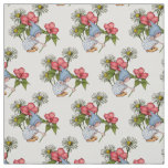 Hand Drawn Gnome Girl with Flowers, Fantasy Art Fabric