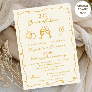Hand Drawn Gold Any Year Wedding Anniversary Party Invitation