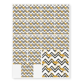 Hand drawn gold flamingo with chevron background temporary tattoos