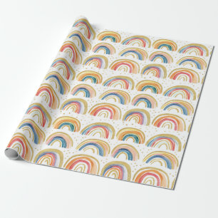 Hand Drawn Gold Glitter Watercolor Rainbows Wrapping Paper