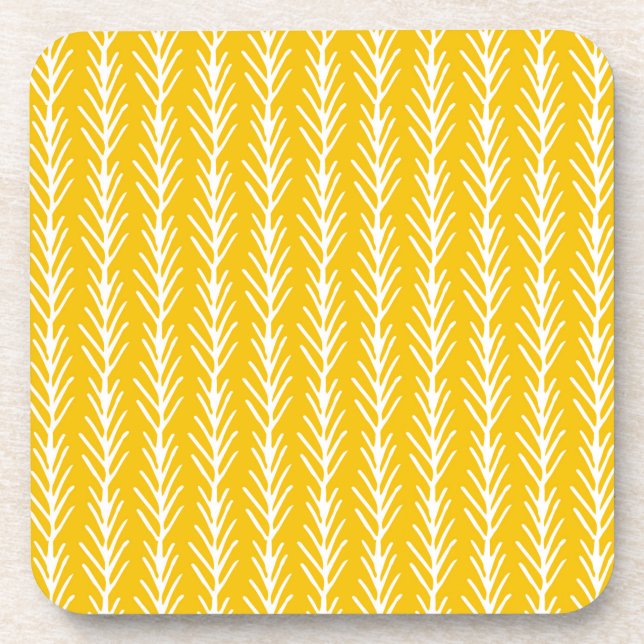 Hand Drawn Gold Wheat Pattern Beverage Coaster (Front)