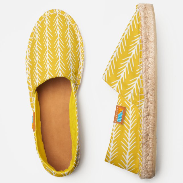 Hand Drawn Gold Wheat Pattern Espadrilles (Side)
