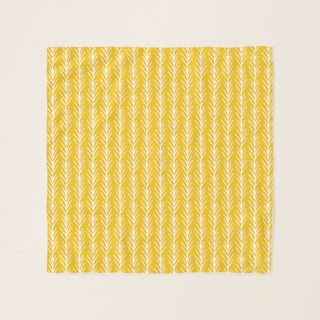 Hand Drawn Gold Wheat Pattern Scarf (Front)