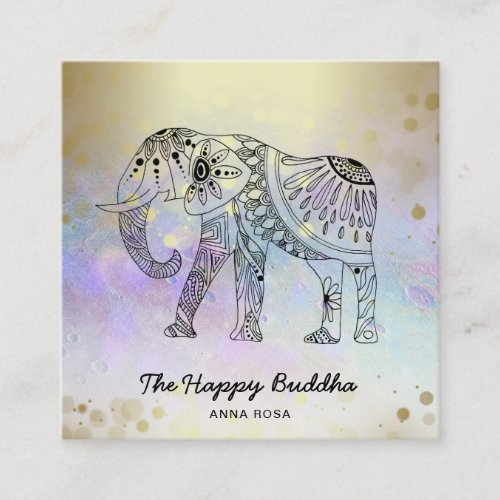  Hand Drawn Gold Yoga Elephant Pattern Buddha Square Business Card
