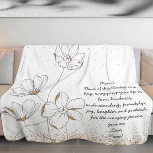 Hand Drawn Golden California Poppies Custom Letter Fleece Blanket