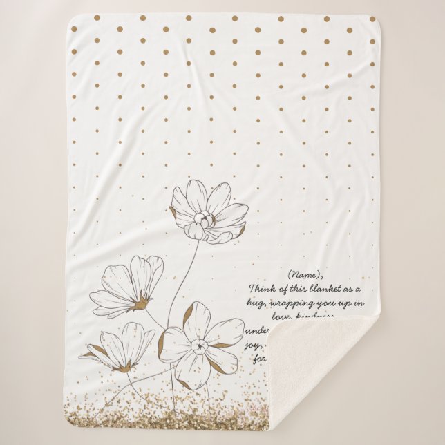 Hand Drawn Golden California Poppies Custom Letter Sherpa Blanket (Front)