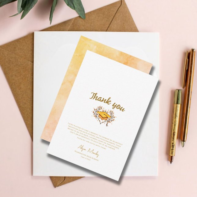 Hand-drawn golden Cap Peach graduation  Thank You Card (Creator Uploaded)