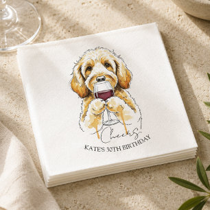 Hand Drawn Golden Doodle Red Wine Glass Napkins