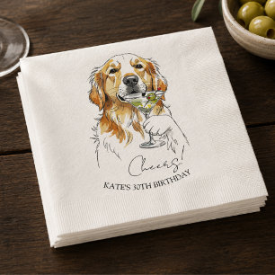 Hand Drawn Golden Retriever Dirty Martini Cocktail Napkins