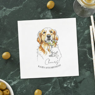 Hand Drawn Golden Retriever Dirty Martini Cocktail Napkins