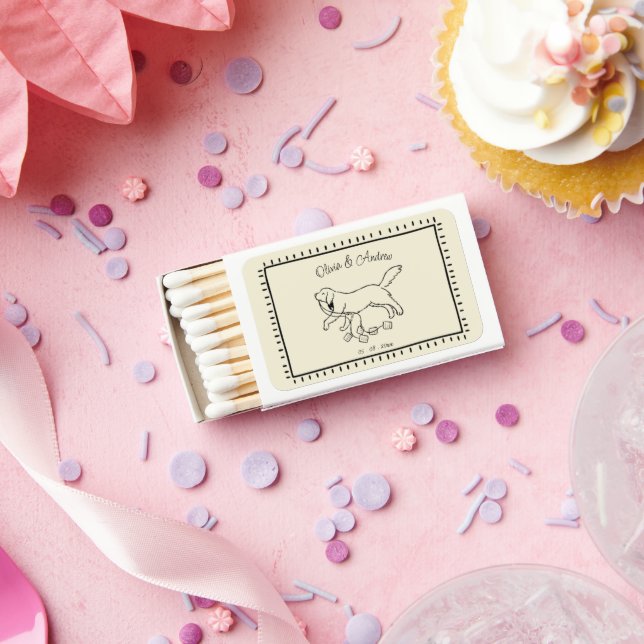 Hand Drawn Golden Retriever Dog Wedding Matchboxes (Insitu)
