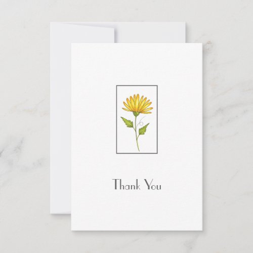 Hand Drawn Golden Yellow Daisy  Thank You Card