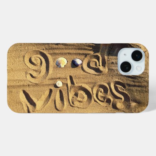 Hand Drawn Good Vibes Quote In Beach Sand Photo iPhone 15 Plus Case