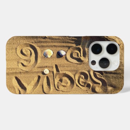 Hand Drawn Good Vibes Quote In Beach Sand Photo iPhone 15 Pro Case
