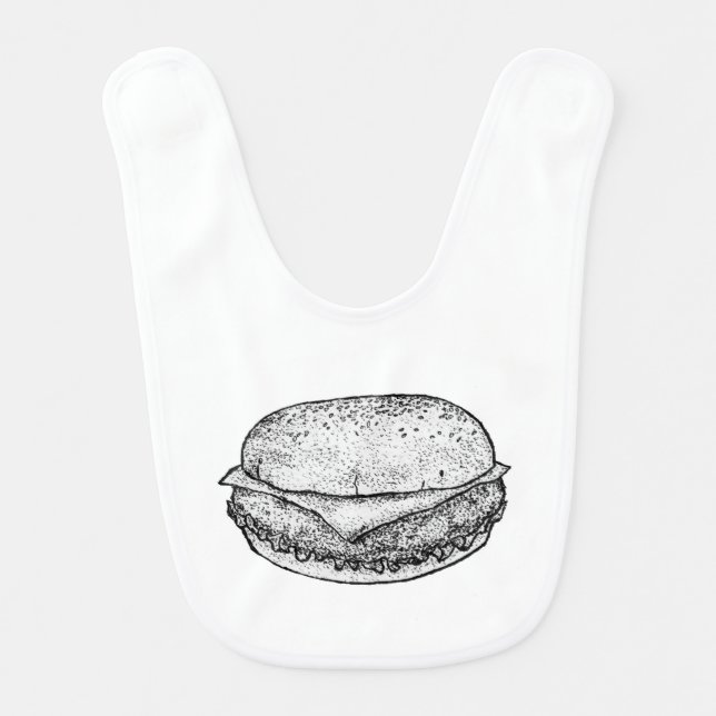 Hand-Drawn Gourmet Burger Art Baby Bib (Front)