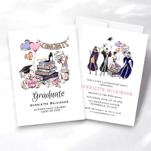 Hand Drawn Graduate Books Graduate Celebration Invitation