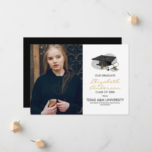 Hand Drawn Graduation Cap & Photo Announcement (Front/Back In Situ)