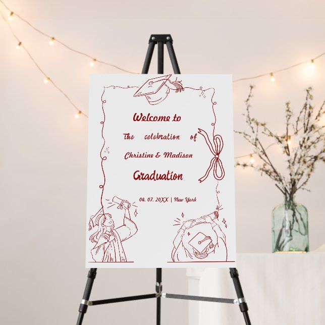 Hand Drawn  Graduation Twin Welcome Sign  (In Situ (Stand))