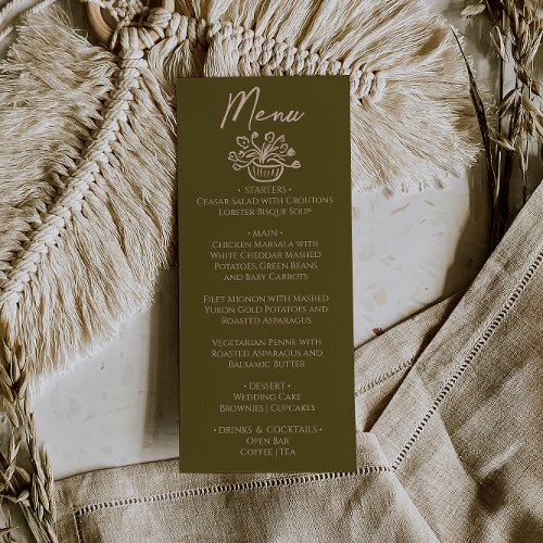  Hand Drawn Grasslands Cream Floral Wedding Menu 