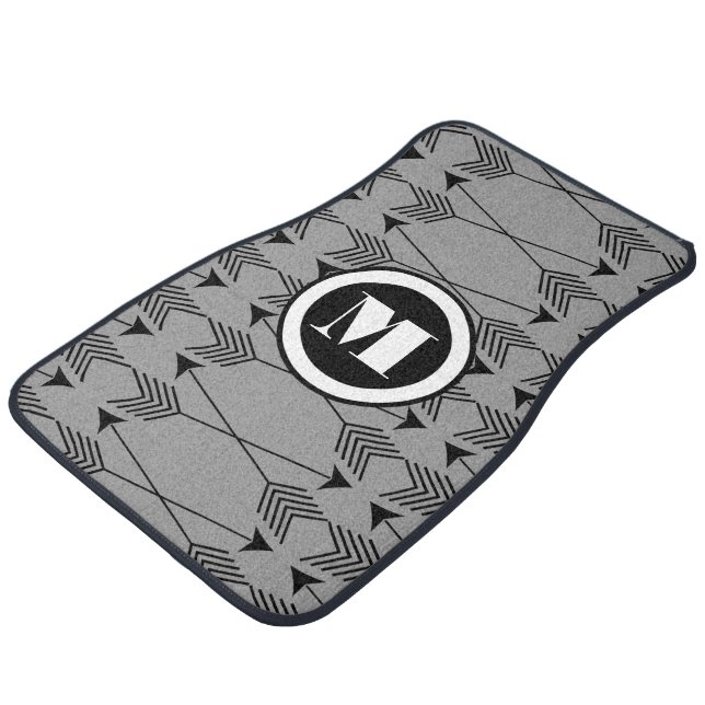 Hand Drawn Gray Arrows Personalized Monogram Car Floor Mat (Angled)