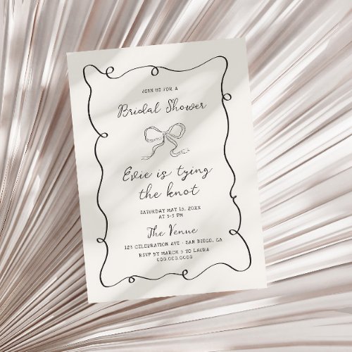 Hand Drawn Gray Frame Ribbon Bridal Shower Invitation